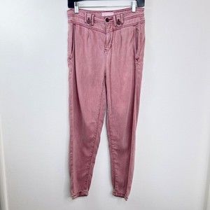 Anthropologie Lyocell Pleated Pink Trouser Pant Size 25 Pleats Slim High Rise